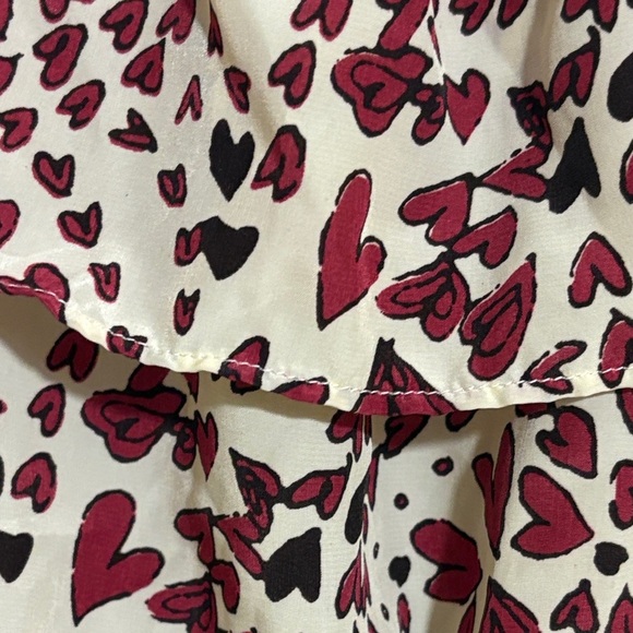 Papaya Red and Cream High Low Dress, cream, white, black hearts, ruffle size S - Picture 3 of 11